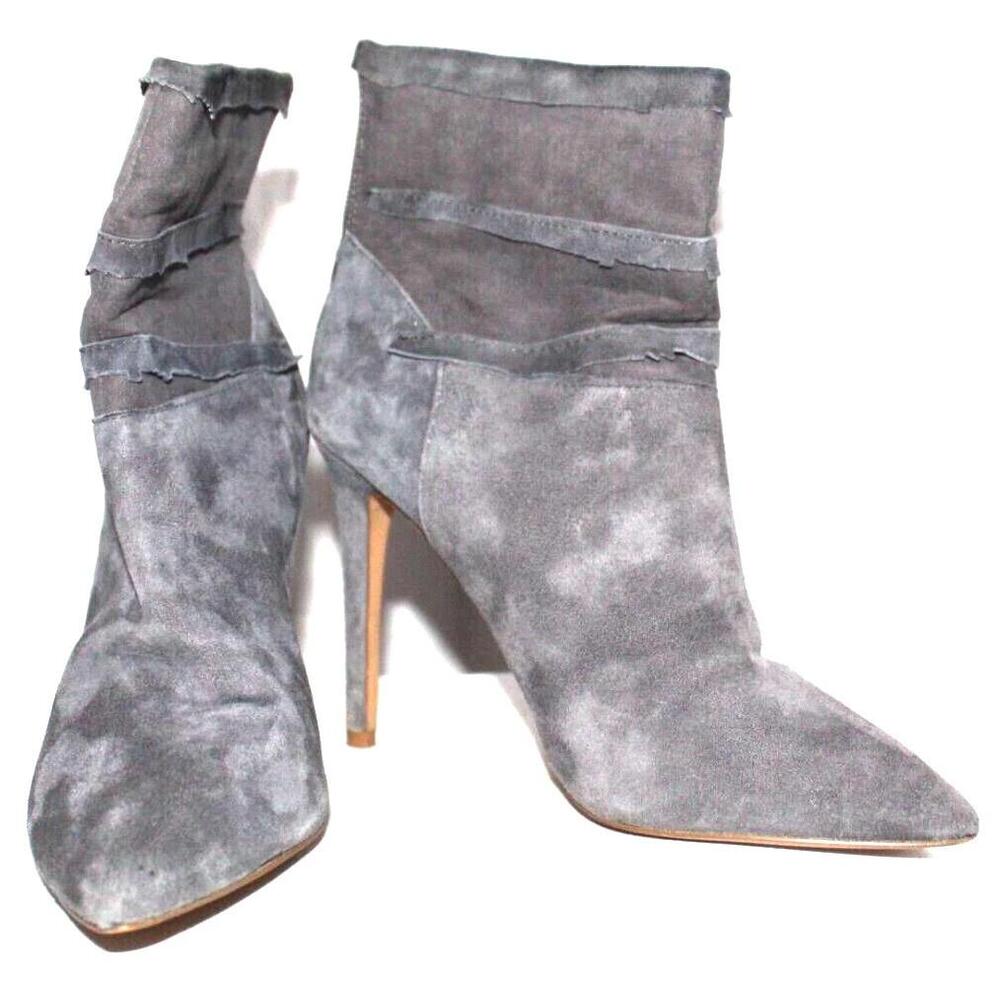 Ankle Boots Womens Size 7 Gray Suede Stiletto Pointed Toe Zip Booties FLAPPPER